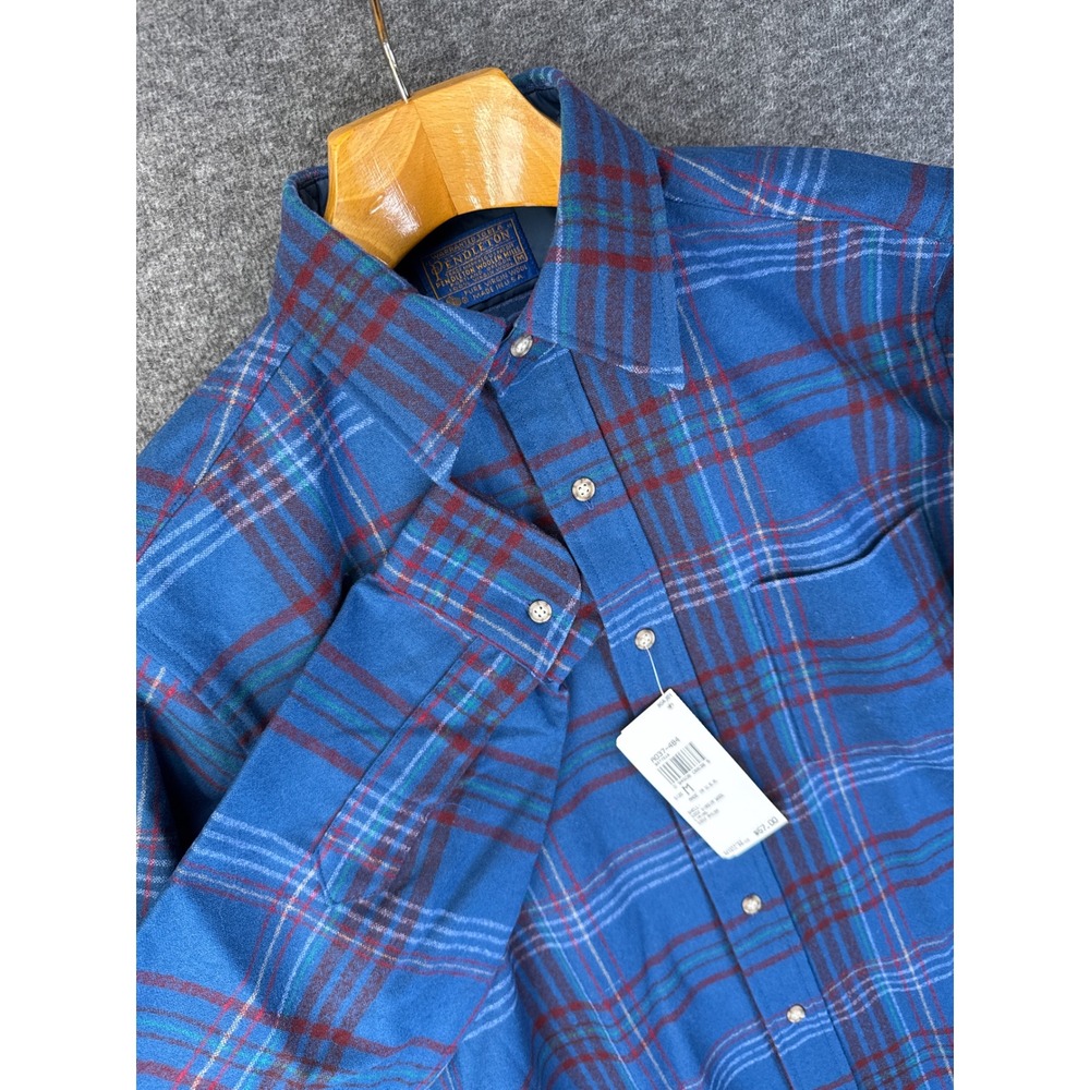 Vintage Pendleton Plaid Wool Shirt Men M Blue NWT Made in USA Button Down Preppy